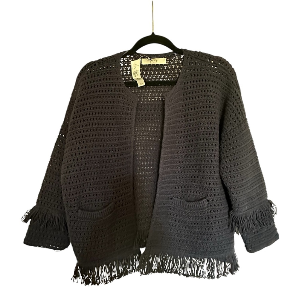 Blue Crochet Fringe Open Cardigan Sweater - Unbranded